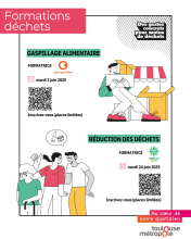 Flyer des formations Gaspillage alimentaire (3 juin 2025) et Réduction déchets (24 juin 2025)